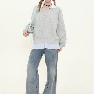 American Vintage Striped Splicing Long Sleeve Sweatshirt - Women's Oversized College Style Top