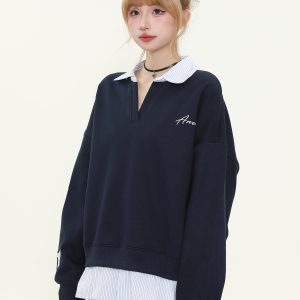 American Vintage Striped Splicing Long Sleeve Sweatshirt - Women's Oversized College Style Top