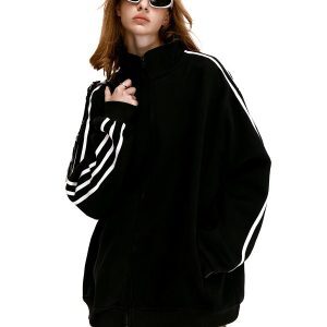 American Vintage Striped Three-Stripe Cardigan Sweatshirt for Men and Women, Loose Fit, Casual Layering Jacket, Y2K Style