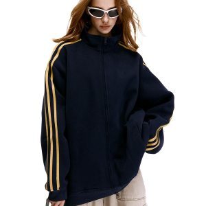 American Vintage Striped Three-Stripe Cardigan Sweatshirt for Men and Women, Loose Fit, Casual Layering Jacket, Y2K Style