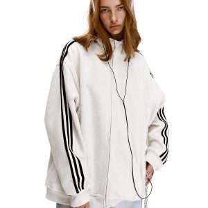 American Vintage Striped Three-Stripe Cardigan Sweatshirt for Men and Women, Loose Fit, Casual Layering Jacket, Y2K Style