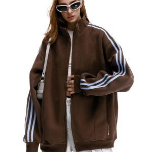 American Vintage Striped Three-Stripe Cardigan Sweatshirt for Men and Women, Loose Fit, Casual Layering Jacket, Y2K Style