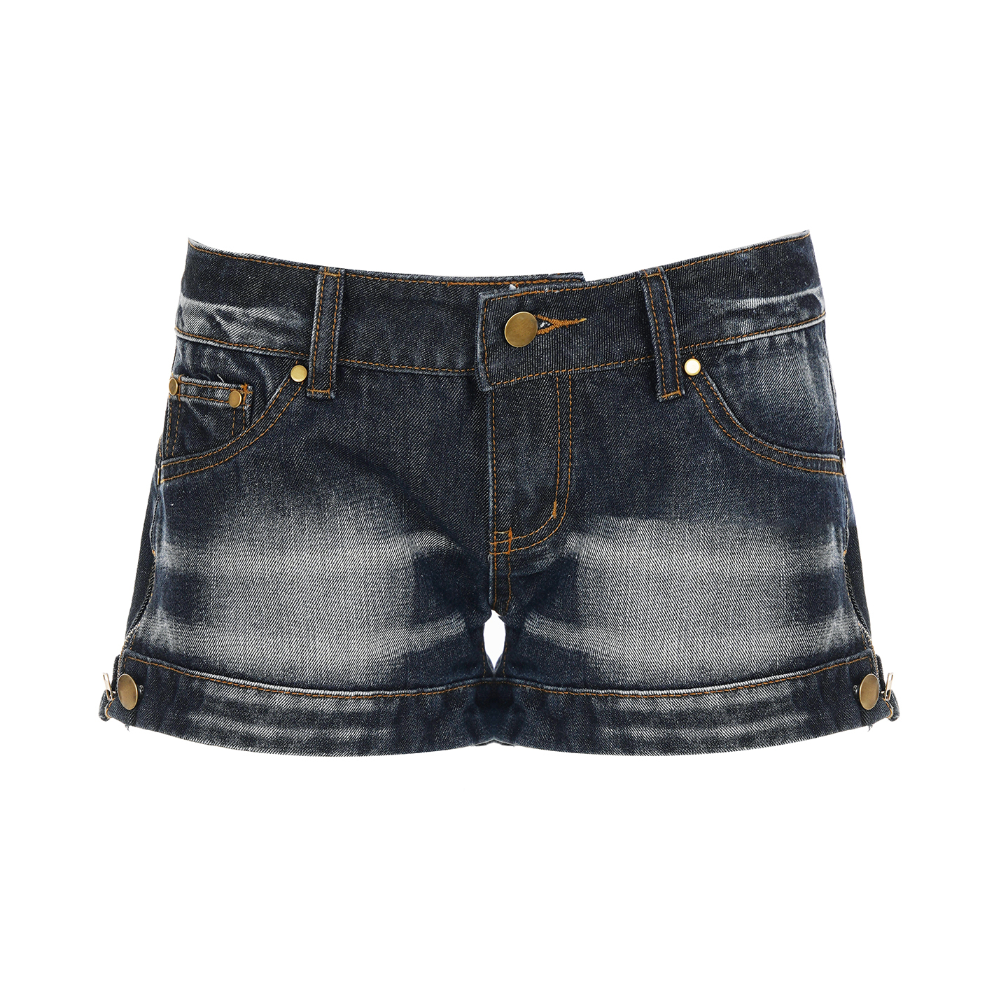 American Vintage Wash Distressed White Denim Low-Waist Ultra-Short Shorts - Versatile Hot Girl Style