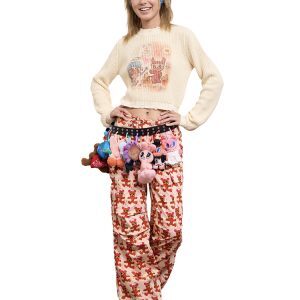 Angel Demon Print White Cotton Short Knit Sweater - Artist Original, Y2K Aesthetic, Cozy Fashion Top