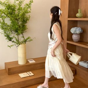 Apricot Square-Toe Bow Open-Toe Mule Shoes for Women - Summer Style, Chic Bride Girl, Elegant Slip-On Footwear