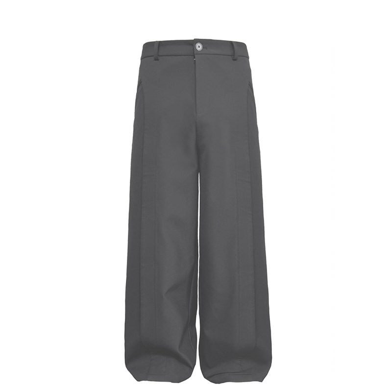 Arc-Shaped Loose Leaf Trousers with Double-Sided Diagonal Structure and UNION Button – Wrinkle-Resistant, Stiff Design for Modern Style