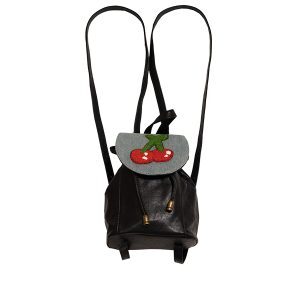 Artist Blue Bear & Cherry Print Backpack - Cute Y2K Style Bag for School and Daily Use