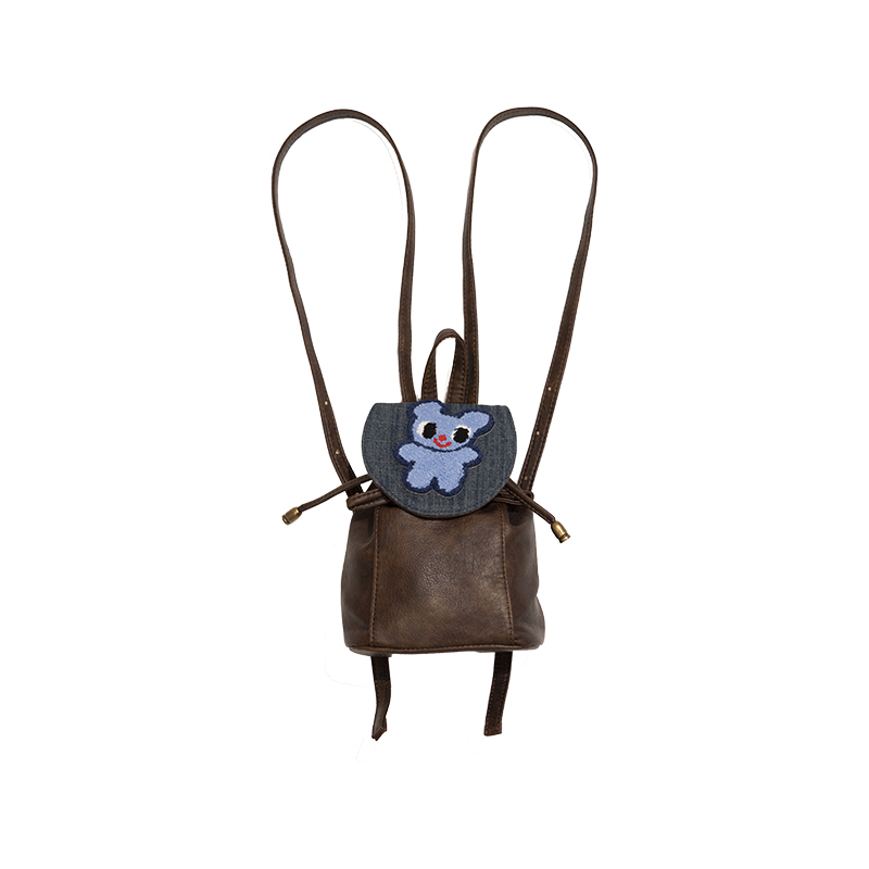 Artist Blue Bear & Cherry Print Backpack - Cute Y2K Style Bag for School and Daily Use