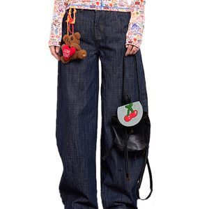 Artist Blue Bear & Cherry Print Backpack - Cute Y2K Style Bag for School and Daily Use