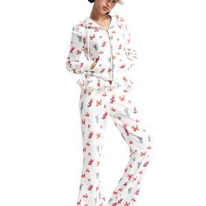 Artist-Inspired Tiger and Rabbit Graphic Set - Playful Y2K Aesthetic T-shirt and Pants Ensemble for Unique Style
