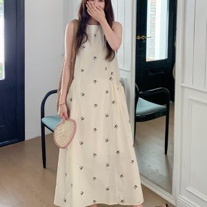 Artistic White Printed Sleeveless Dress for Women - Unique Long Summer Dress, Stunning Design for 2025 Fashion