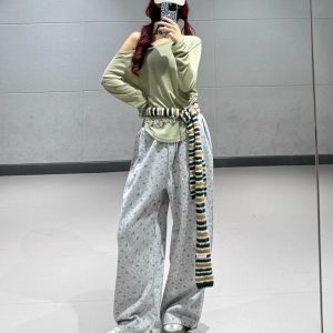 Asymmetrical Loose Draped Long Sleeve Off-Shoulder T-Shirt - Women's Green Jazz Dance Cover-Up for Autumn Winter Fashion
