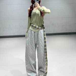 Asymmetrical Loose Draped Long Sleeve Off-Shoulder T-Shirt - Women's Green Jazz Dance Cover-Up for Autumn Winter Fashion