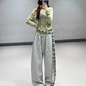 Asymmetrical Loose Draped Long Sleeve Off-Shoulder T-Shirt - Women's Green Jazz Dance Cover-Up for Autumn Winter Fashion