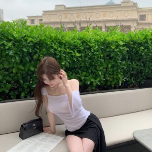 Asymmetrical Off-Shoulder T-Shirt in Black, White, Yellow - Casual Chic Basic for Relaxation, Perfect for Y2K and 90s Inspired Outfits