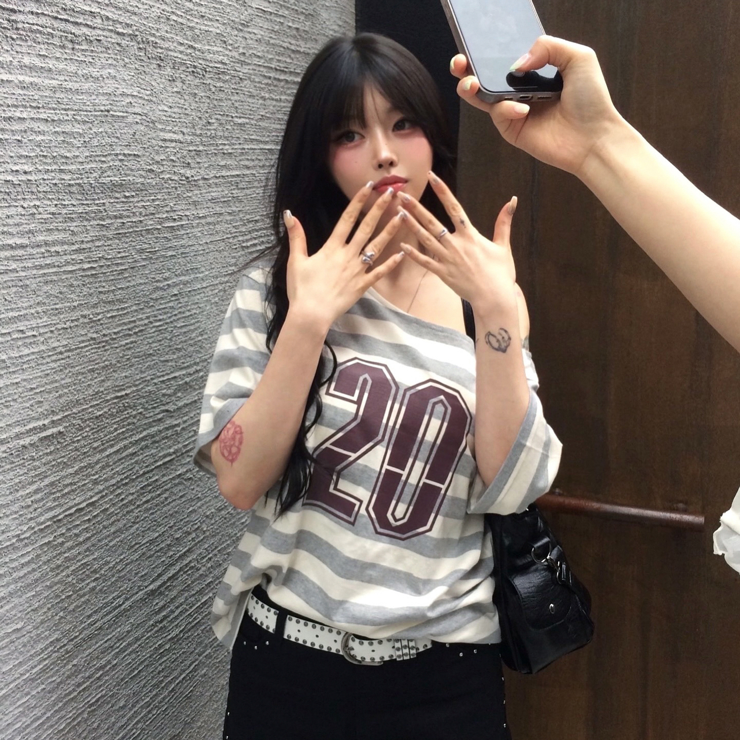 Asymmetrical Shoulder T-Shirt - Color Block Striped Loose Short Sleeve Top - Street Sports Leisure Digital Print Style