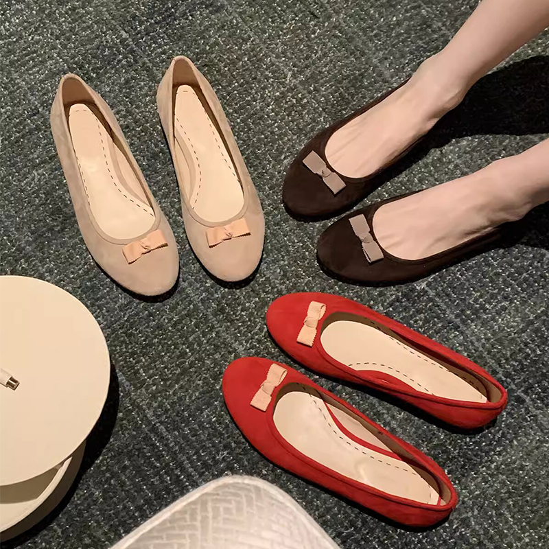 Autumn 2025 Genuine Leather Bow Tie Shallow Mouth Ballet Flats Women French Style Mary Jane Shoes