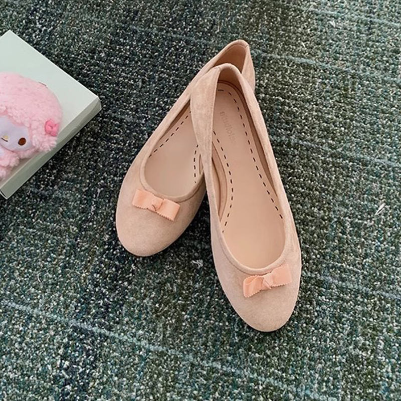 Autumn 2025 Genuine Leather Bow Tie Shallow Mouth Ballet Flats Women French Style Mary Jane Shoes