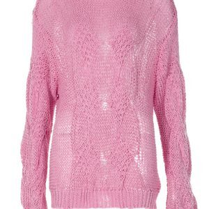 Autumn Casual Loose Fit Round Neck Semi-Transparent Long Sleeve Knitted Sweater Top for Women - Versatile Fall Fashion