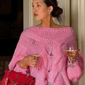 Autumn Casual Loose Fit Round Neck Semi-Transparent Long Sleeve Knitted Sweater Top for Women - Versatile Fall Fashion