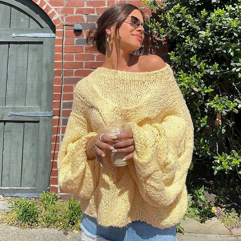 Autumn Casual Loose Fit Round Neck Semi-Transparent Long Sleeve Knitted Sweater Top for Women - Versatile Fall Fashion