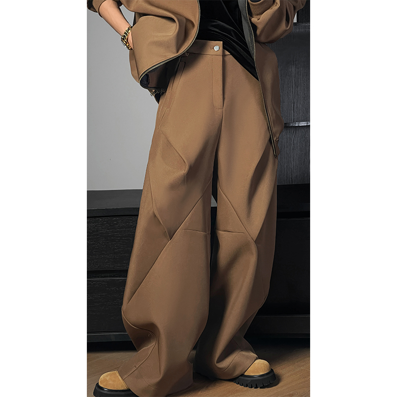 Autumn Dragon Dadao Wide-Leg Loose Casual Pants with Pleated Splicing and Diamond Detail - Trendy Niche Fashion