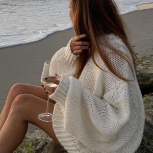 Autumn Loose Casual Long Sleeve Sweater - Round Neck Thin Semi-Transparent Trendy Top for Effortless Style