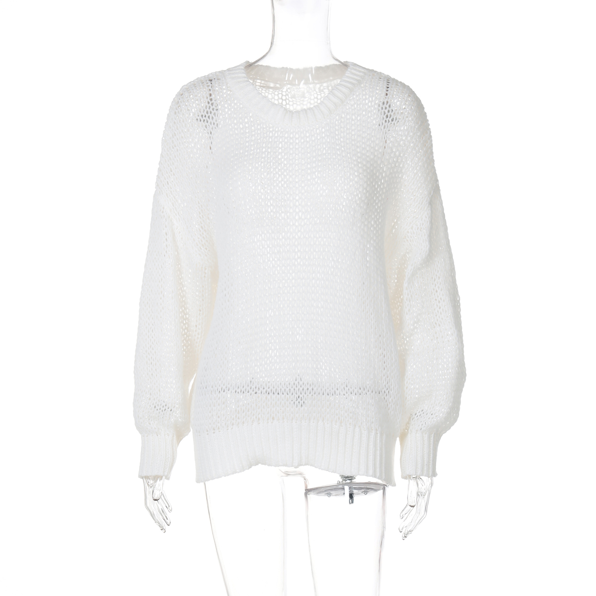 Autumn Loose Casual Long Sleeve Sweater - Round Neck Thin Semi-Transparent Trendy Top for Effortless Style
