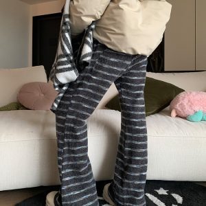 Autumn Winter 2024 Women's American Vintage Striped Casual Pants - Soft Comfortable Draped Straight Leg Long Trousers