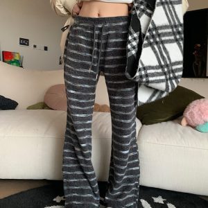 Autumn Winter 2024 Women's American Vintage Striped Casual Pants - Soft Comfortable Draped Straight Leg Long Trousers
