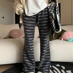 Autumn Winter 2024 Women's American Vintage Striped Casual Pants - Soft Comfortable Draped Straight Leg Long Trousers