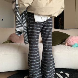 Autumn Winter 2024 Women's American Vintage Striped Casual Pants - Soft Comfortable Draped Straight Leg Long Trousers