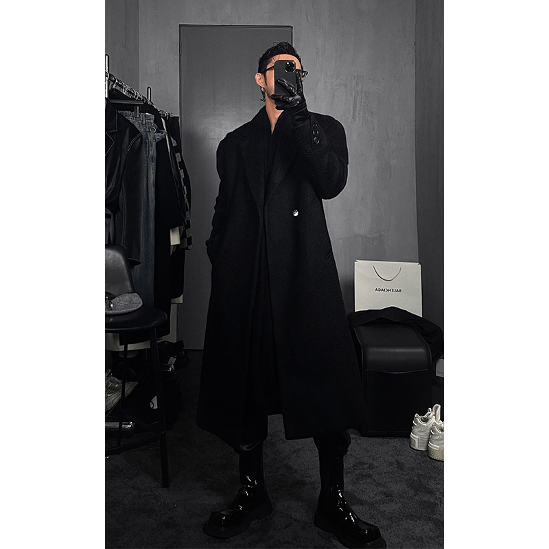 Autumn Winter Dragon Print Trench Coat – Wool Blend Outerwear for Year-End Clearance, Limited Time Discount