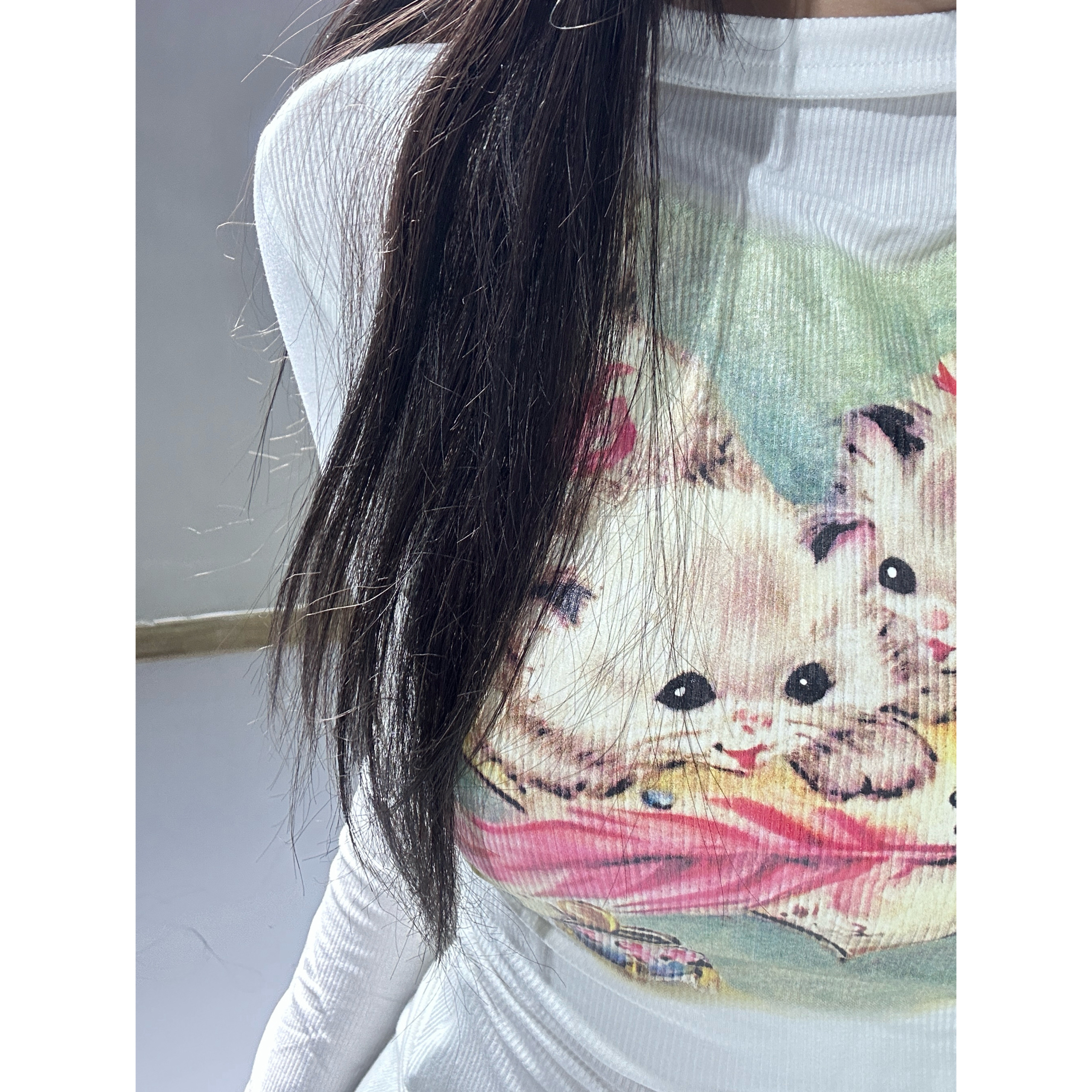 Autumn Winter Jazz Dance Outfit Set - Cat Print Tight Top & Green Quick-Dry Casual Pants for Dance and Fitness