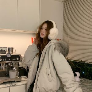 Autumn Winter Women's Vintage Hooded Cotton Jacket with Large Fur Collar, Thick Loose Short Coat, Casual Street Style Fashion