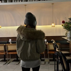 Autumn Winter Women's Vintage Hooded Cotton Jacket with Large Fur Collar, Thick Loose Short Coat, Casual Street Style Fashion
