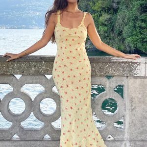 Backless Floral Spaghetti Strap Mermaid Dress - U-Neck, High-Waisted, Slim-Fit for Women - Spring/Summer European & American Style