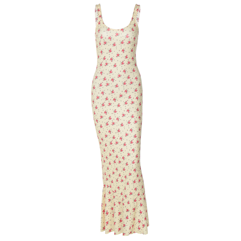 Backless Floral Spaghetti Strap Mermaid Dress - U-Neck, High-Waisted, Slim-Fit for Women - Spring/Summer European & American Style