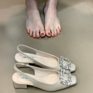 Backless High Heel Sandals with Square Buckle - Ocean One Water Drill Design, Elegant Square Toe for Summer 2025 Fashion