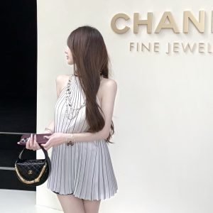 Backless Pleated Camisole Top with Woven Neck Strap - 90s Inspired CoCo Crush Fragrance Series Fashion Top