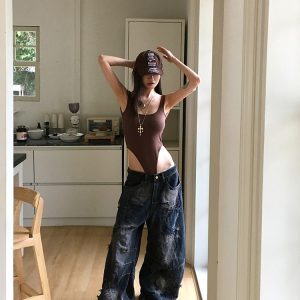 Backless Slim Fit Cropped Tank Top - Sexy Waist-Defining Jumpsuit for Hot Girl Style, 90s Inspired Fashion