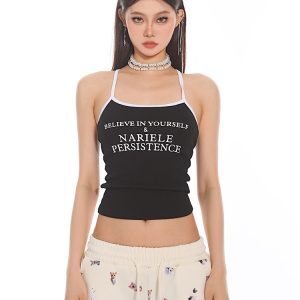 Backless Slim Fit Tank Top - Vintage American Style Sportswear for Women, Sexy Design, Perfect for Layering & Casual Looks