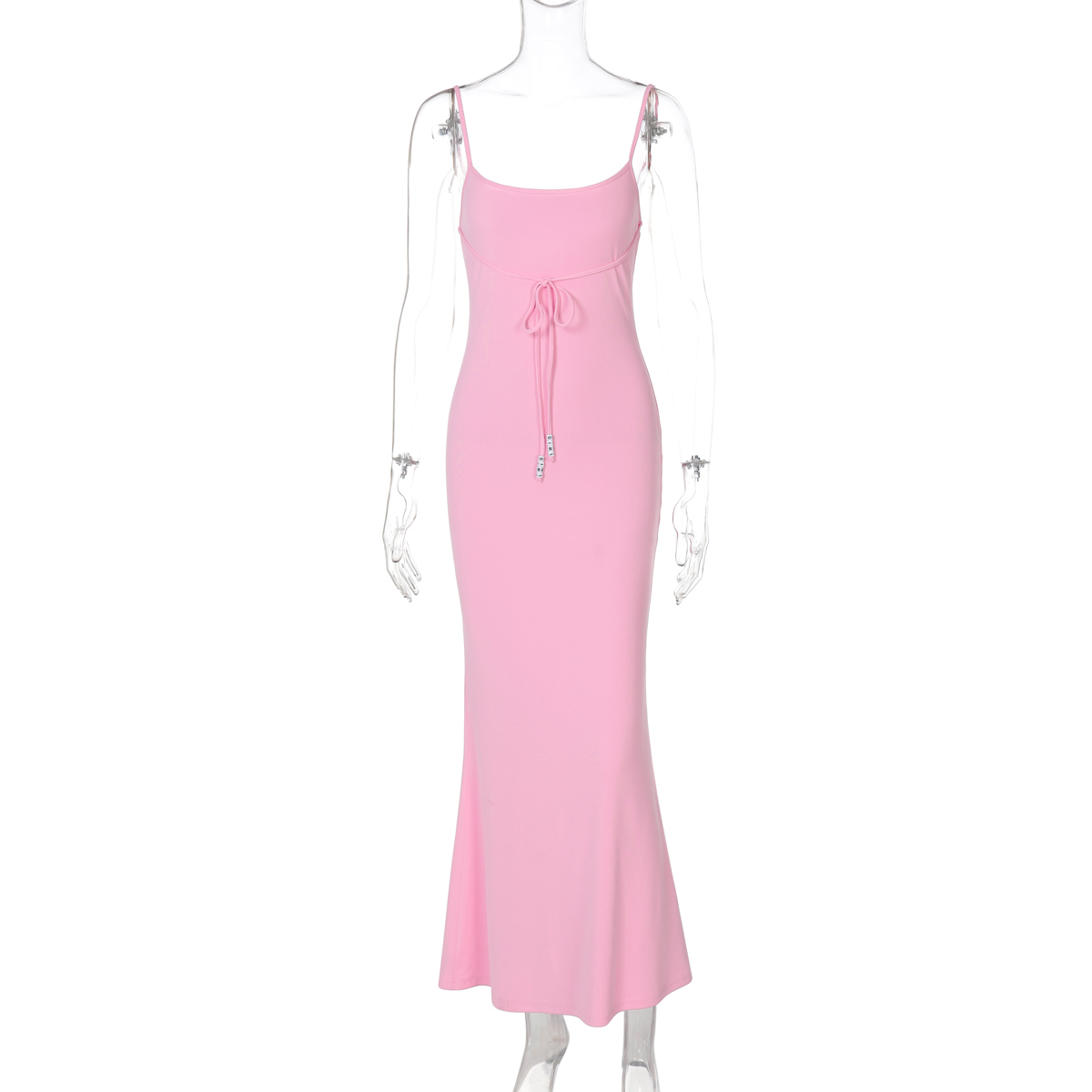 Backless Spaghetti Strap Bodycon Dress for Women - Solid Color, Stretchy, Hip-Hugging Long Skirt, Kardashian-Style Fashion