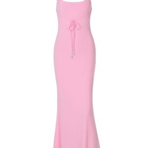 Backless Spaghetti Strap Bodycon Dress for Women - Solid Color, Stretchy, Hip-Hugging Long Skirt, Kardashian-Style Fashion