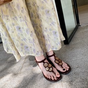 Bali Summer Dream Chunky Heeled Thong Sandals for Women, 5cm Heels, National Style, Perfect with Skirts and Dresses