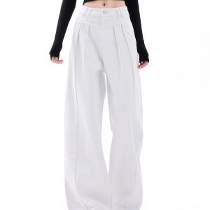 Basic White Wide-Leg Jeans for Men and Women - Loose Straight Casual Long Pants, Trendy 90s Style