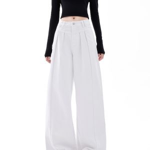 Basic White Wide-Leg Jeans for Men and Women - Loose Straight Casual Long Pants, Trendy 90s Style