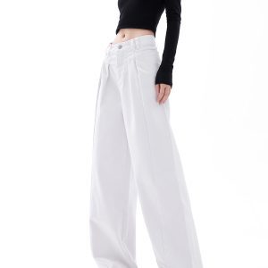 Basic White Wide-Leg Jeans for Men and Women - Loose Straight Casual Long Pants, Trendy 90s Style