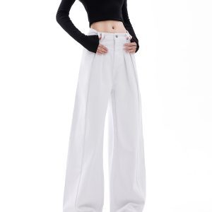 Basic White Wide-Leg Jeans for Men and Women - Loose Straight Casual Long Pants, Trendy 90s Style