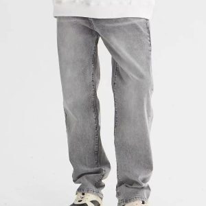 Basic Yellow Mud Dyed Denim Pants for Women - Vintage High Street Style with Slight Stretch, American Casual Fashion